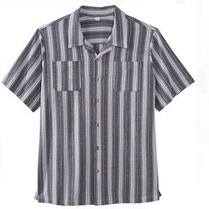 KS Island NWT King Size Men’s Big&Tall Gauze Camp Gray Striped Shirt